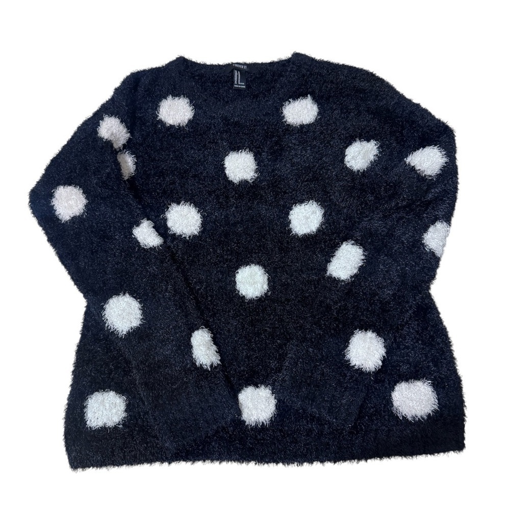Forever 21 Fuzzy Black Sweater with White Dots - Picture 2 of 4